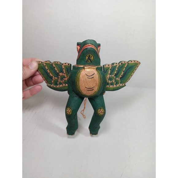 Bali Flying Frog Wooden Mobile Winged Spirit Demon Chaser Balinese Folk Art - Picture 2 of 7